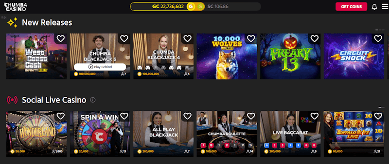 Chumba casino player account screen