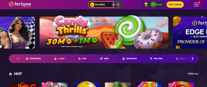 Fortune Coins casino main screen