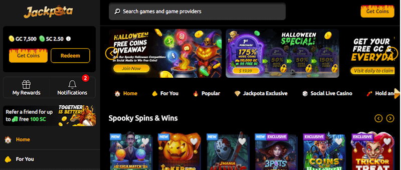 Jackpota main screen