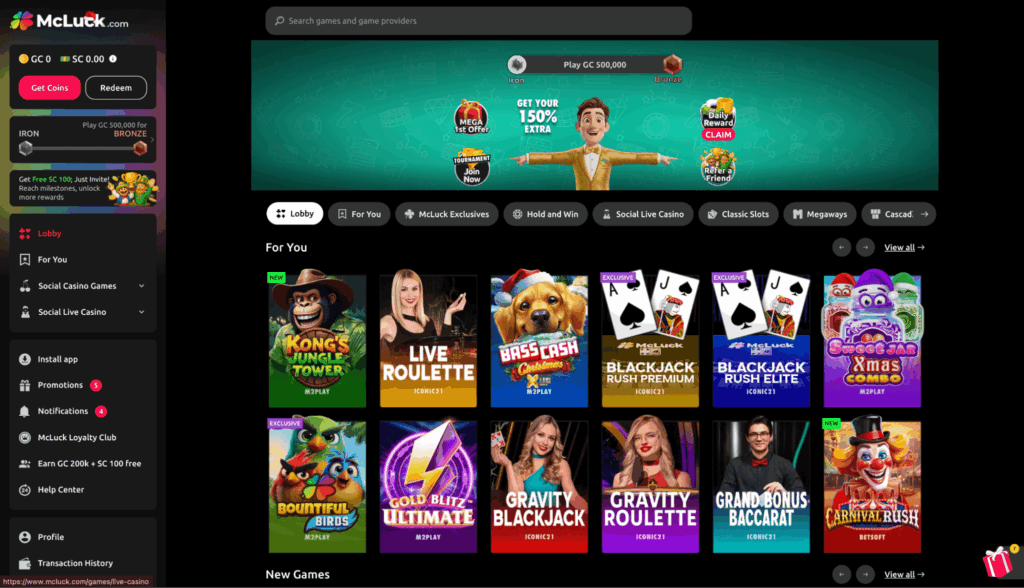 Exclusive games available on McLuck Casino page