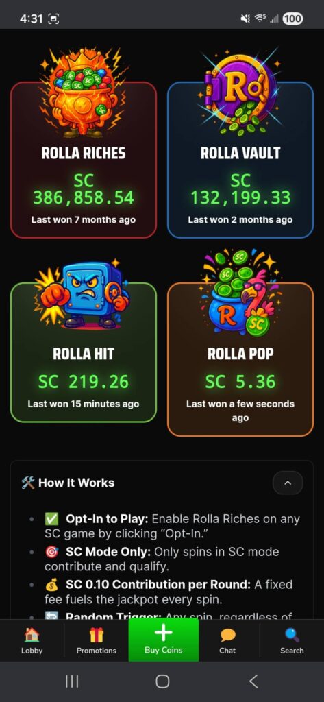 Rolla  jackpot prizes